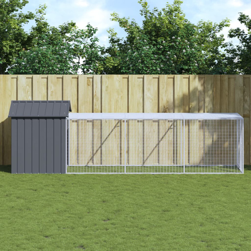 Poulailler avec couloir et grillage Drayten, Gris anthracite, H 48,4 po x l 46,1 po x P 159,4 po
