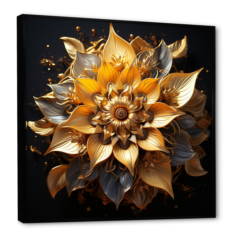 Mandala doré cercles dorés III - Boho Mandala, Cadre flottant noir, H 30 po x l 30 po x P 1,5 po