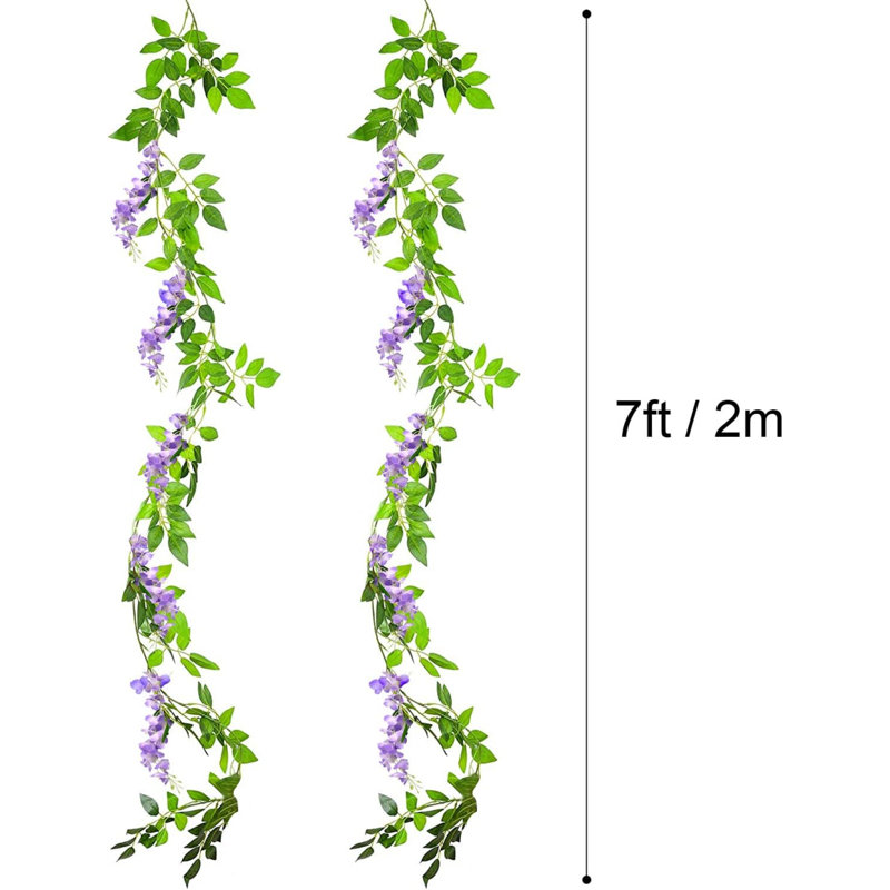 2x7FT Artificial Wisteria Vine Garland Plants Flowers Arts For Ceremony Home Wedding Decoration (Lilac), Lilac/Green