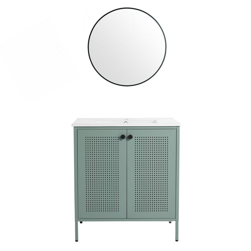 Meuble-lavabo autoportant de 30 pouces avec lavabo en céramique, structure en acier durable et grand espace de rangement pour les salles de bain modernes