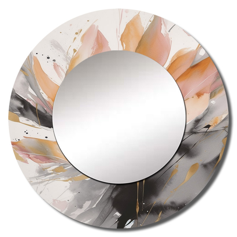 Abstraction de marbre envoûtante Shenae - miroir décoratif en marbre, grand miroir mural rond orange, impression d'art en métal