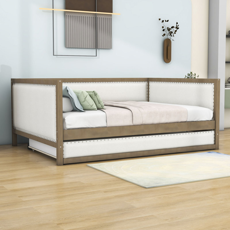 Wood Full Upholstered Daybed with Twin Trundle
