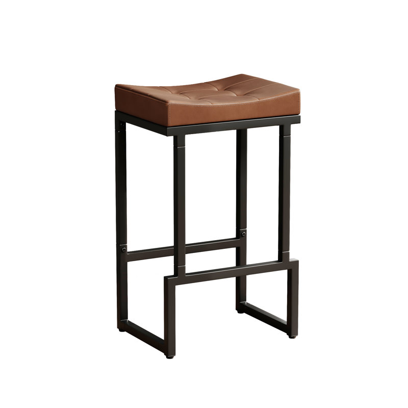 Tabouret de comptoir rembourré avec structure et repose-pieds en métal, tabouret de bar à hauteur de siège sans dossier, Brun