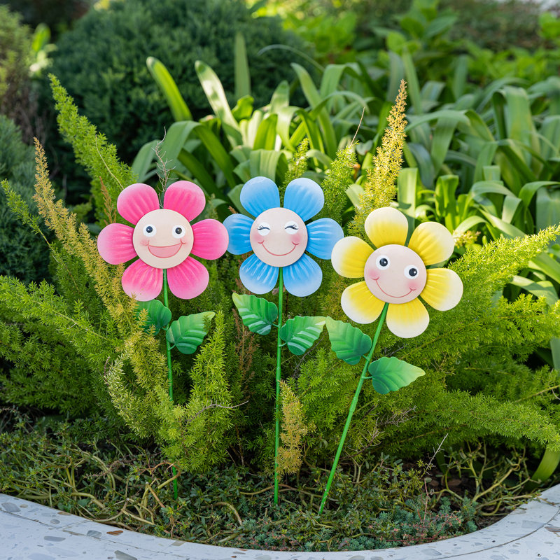 Piquet de jardin en métal 18 po H Happy Face