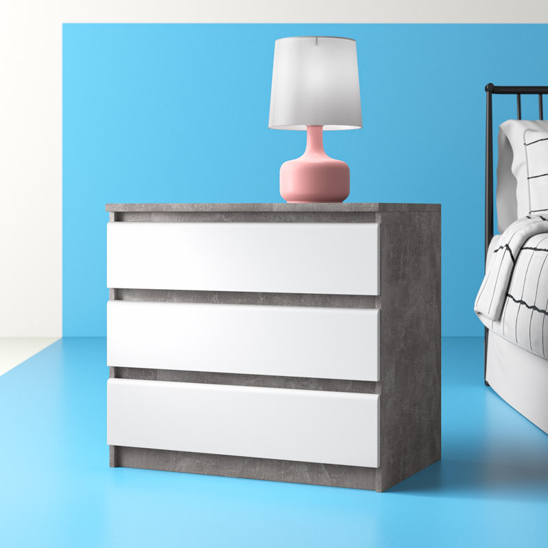 Caton 3 - Drawer Chest of Drawers, Concrete/White High Gloss