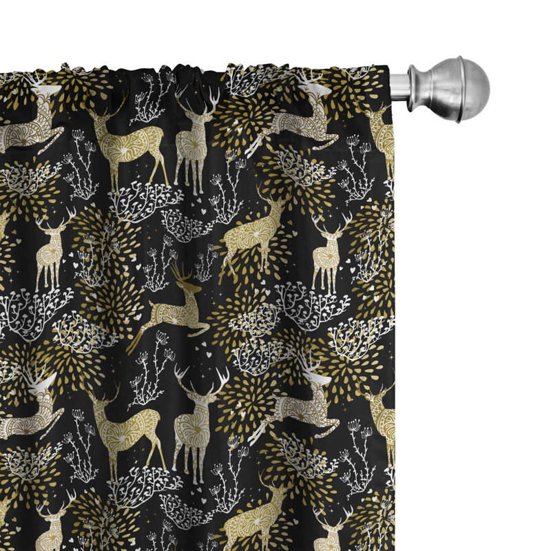 Nature Woodland and Deer Semi-Sheer Rod Pocket Curtain Panels, 28" x 63"