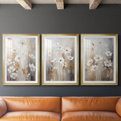 FLORAL Series CCCXXIII  -Custom Framed  Premium Print W Matt - 3 Pieces