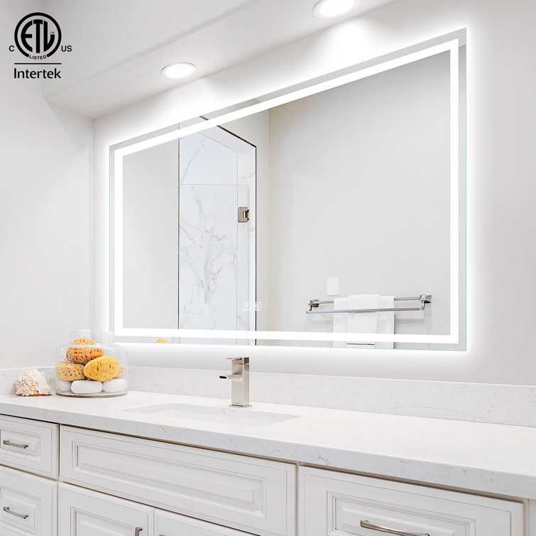 Kedarnath LED Bathroom Mirror with Lights, Smart Dimmable Vanity Mirrors for Wall, Anti-Fog Backlit Lighted Makeup Mirror Orren Ellis Size: 48 x 30