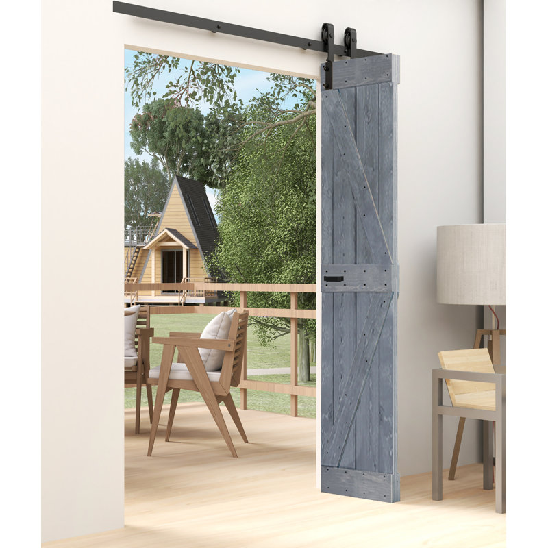 Porte de grange pliante en bois massif de style K avec trousse de quincaillerie - assemblage requis, Gris foncé