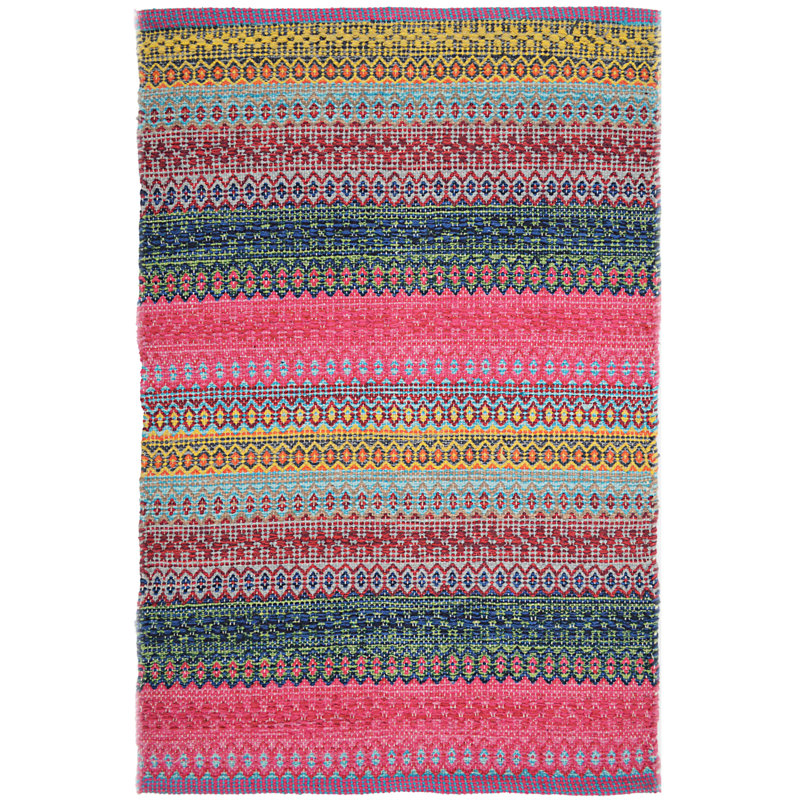 Saffron Geometric Cotton Hand Woven Area Rug, Rectangle 60 x 90cm