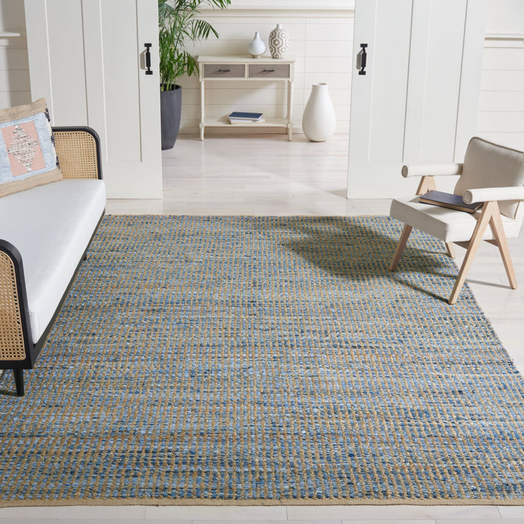 Parkman Hand Woven Jute/Denim/Cotton Rug in Natural/Blue