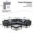 4-pieces Outdoor Wicker Sofa Set, Patio Furniture with Colorful Pillows, L-shape sofa set, Gray cushions and Black Rattan