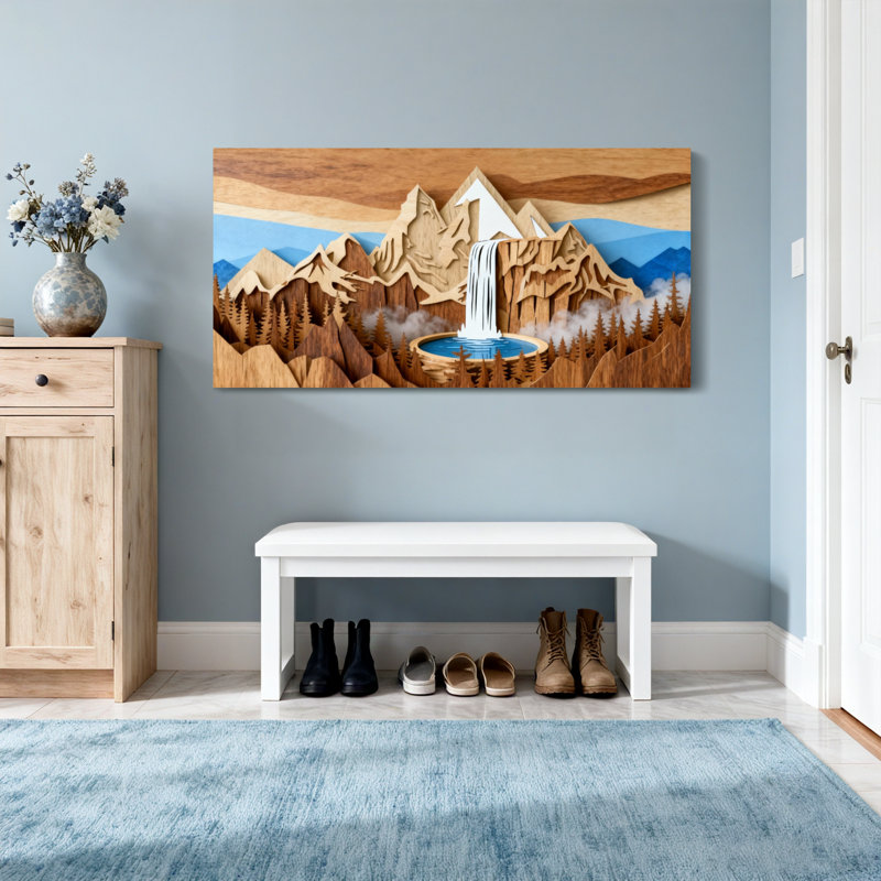 Paysage et nature Paysage de montagne avec cascade et forêt, H 16 po x l 32 po