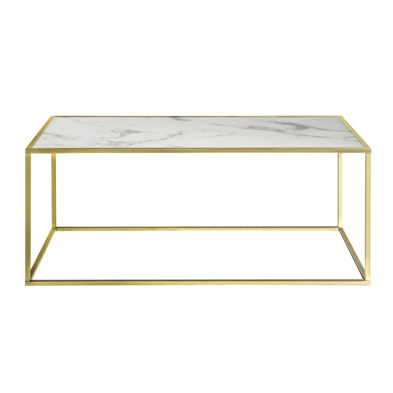 Polytric Frame Coffee Table, White Marble Top / Gold Base