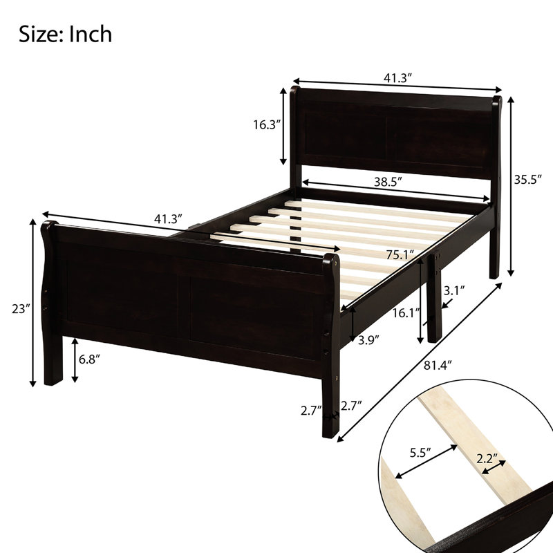 Solid Wood Twin Platform Bed In Hue - Headboard & , Accommodates Mattress Easily Size Bed: Made Of With Design, Espresso