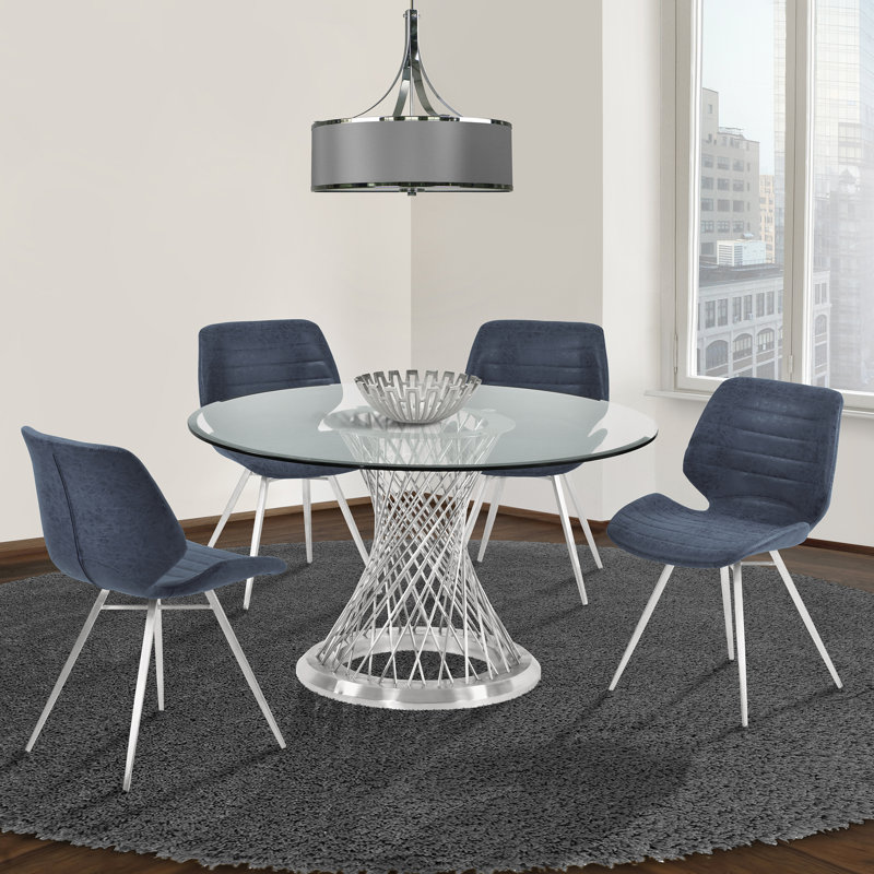 Ase Round Glass Top Metal Base Dining Table