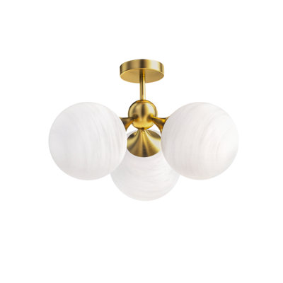 Lio 21"-3 Lights Modern Cloud Glass Globe Semi Flush Mount Lighting Fixture For Living Room, Bedroom