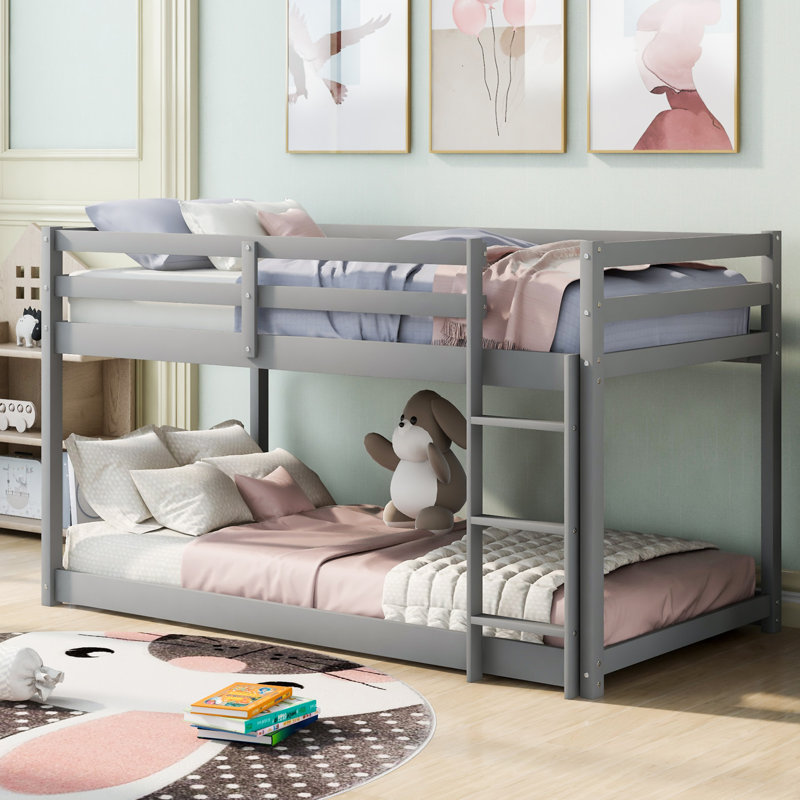Floor Bunk Bed With Ladder, Gray