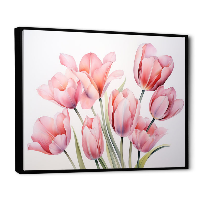 Tulipes, minimalisme, art mural, H 16 po x l 32 po x P 1 po, Cadre flottant noir