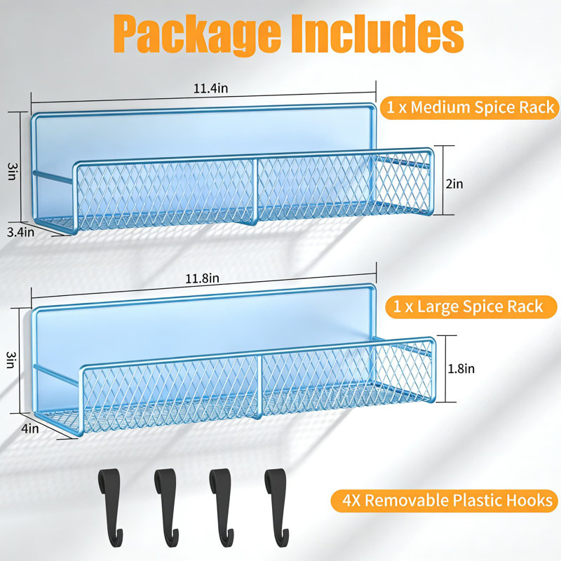 Étagère à épices magnétique avec crochets, ensemble de 2 tablettes de réfrigérateur en métal robuste pour la cuisine, la salle de lavage et le rangement à la maison