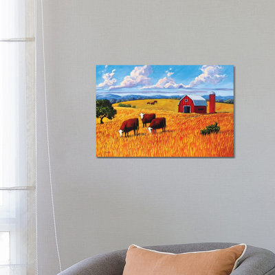 «Grazing Cows and Barn» par Patty Baker - peinture sur toile tendue
