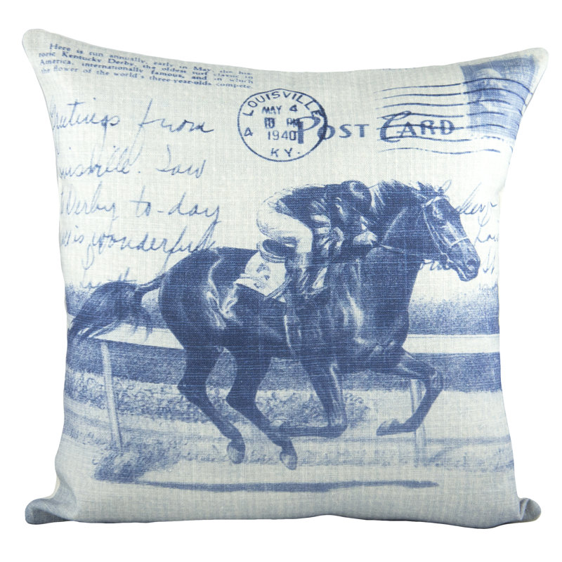 Horse Race Cotton Throw Pillow, Blue