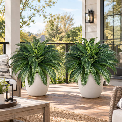 Ensemble de 2 plantes artificielles de fougère de Boston, verdure artificielle à 50 branches avec feuillage en cascade luxuriant pour suspendre des paniers, des jardinières, un porche et un décor intérieur / extérieur (sans pot)