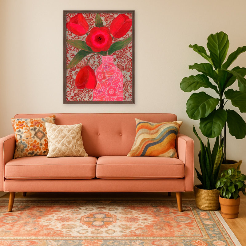 «Red Tulips» par Susan, reproduction d'art sur toile encadrée, Brun moyen Florence