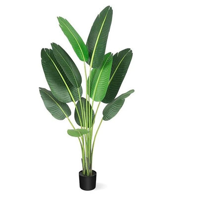 Plantes artificielles d'intérieur, fausses feuilles de bananier avec pot