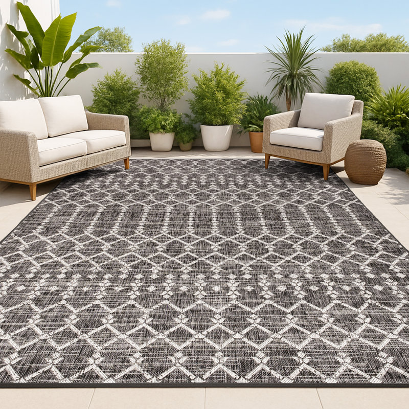 Tapis d'intérieur / extérieur Crompton, Noir/gris, Rectangle 6 pi x 9 pi