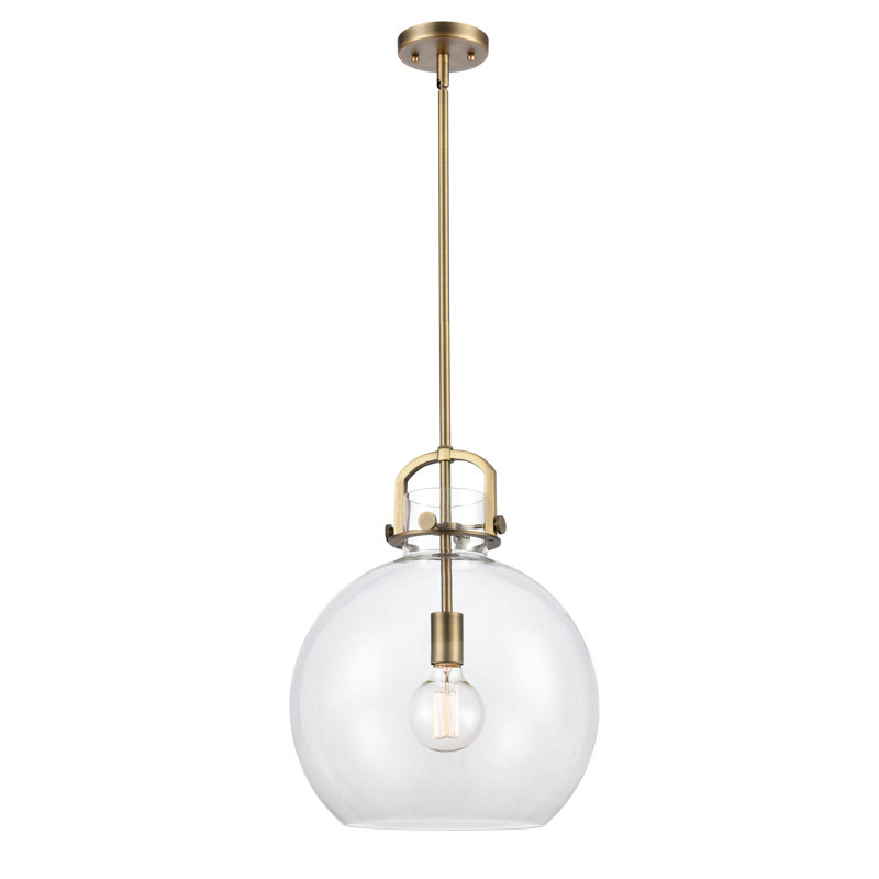 Luminaire suspendu à 1 tige Sligo, Laiton brossé, Clair, H 17,63 po x l 14 po x P 14 po