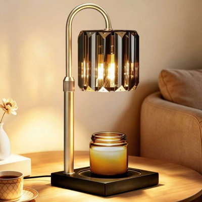 Lampe bougie chauffe-bougie avec minuterie, bougie électrique à intensité réglable à hauteur réglable, cadeaux pour femmes maman, lampe en verre moderne avec bougies, noir