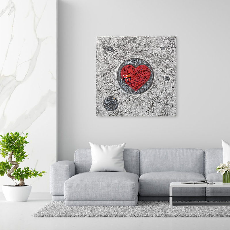 Football Fan Heart Contemporary Wall Art Print 1 Piece Wrapped Canvas Wall Art, 121.92cm H x 121.92cm W