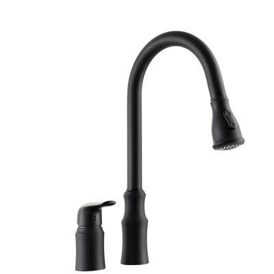 Matte Black Single Kitchen Faucet With Separate Handle, 360 Rotary Pull-Down Flexible Neck, Solid Brass Construction, Dual Spray Modes For Cleaning And Filling, Easy To Clean Surface, 8.66 Inches