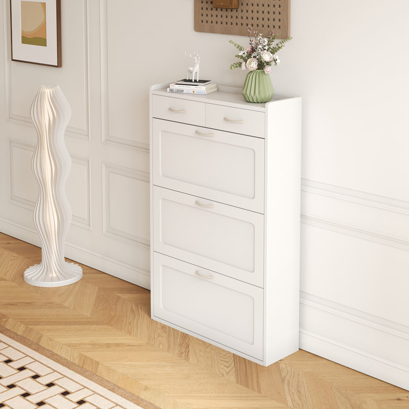 31.49" White Shoe Cabinet with Three-Layer Flip Bucket for Various Home Styles