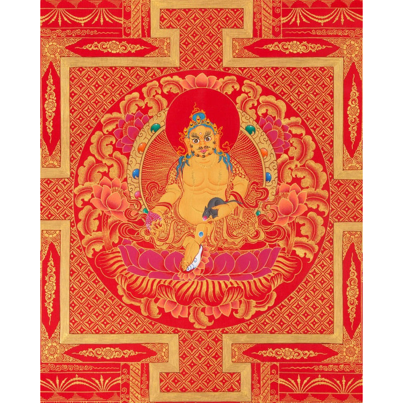 Red Background Dzambala Mandala (Brocadeless Thangka)