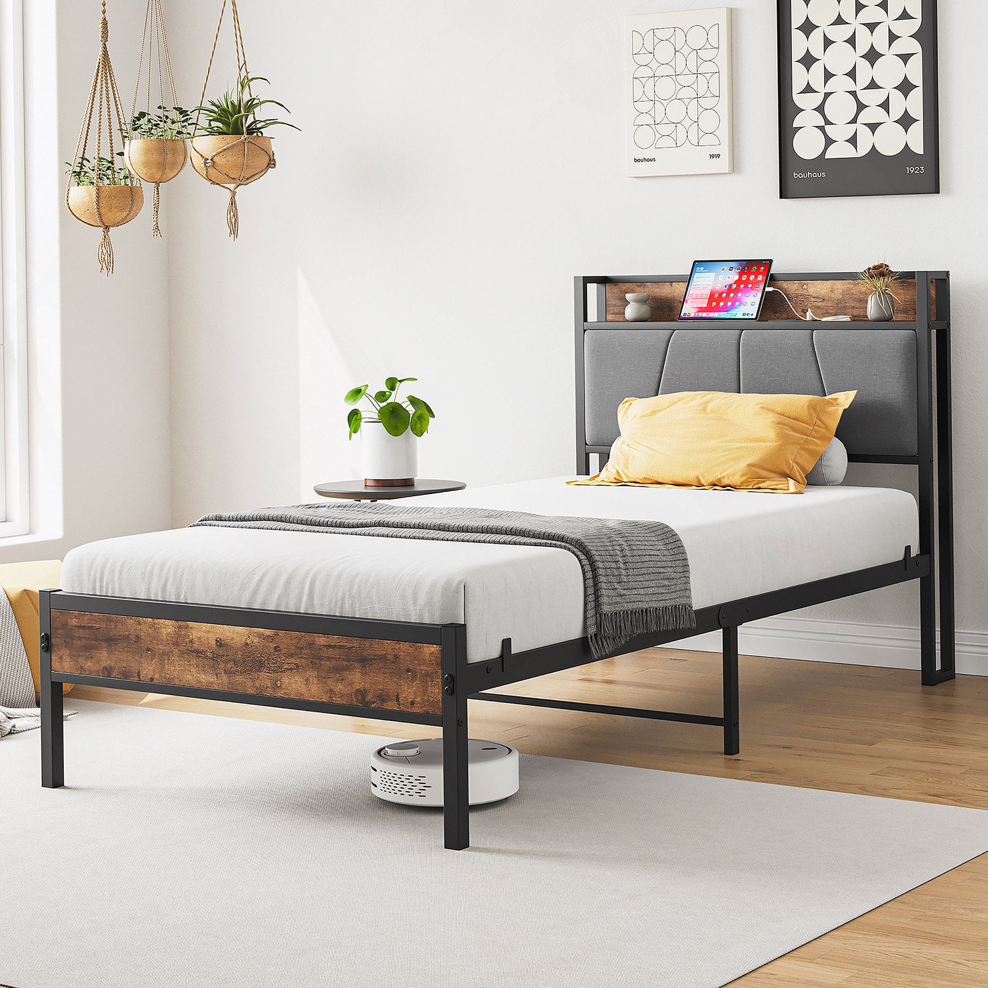 17 Stories Bed Frame, Storage Headboard with Charging Station - Wayfair ...