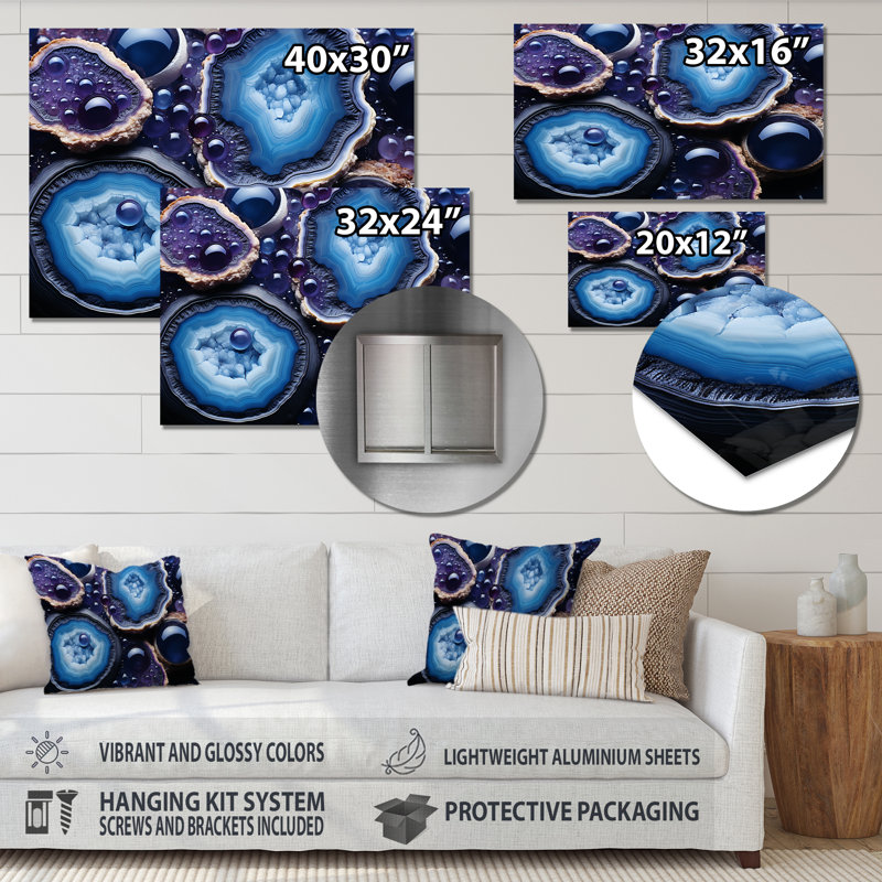 «Blue Stone Geode Volcano», art mural en métal en forme de géode de pierre MT136121, H 12 po x l 20 po x P 1 po