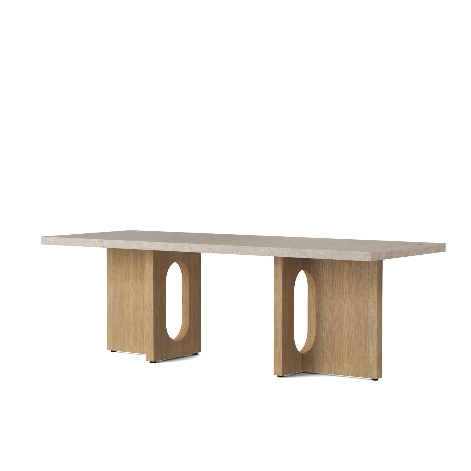 Androgyne Stone Single Coffee Table, Kunis Breccia Sand, Natural Oak