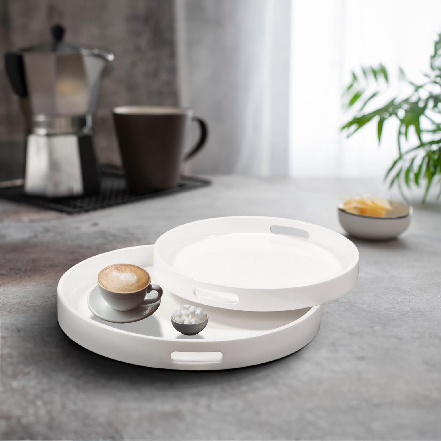 Parke Decorative Tray, White, Rounded