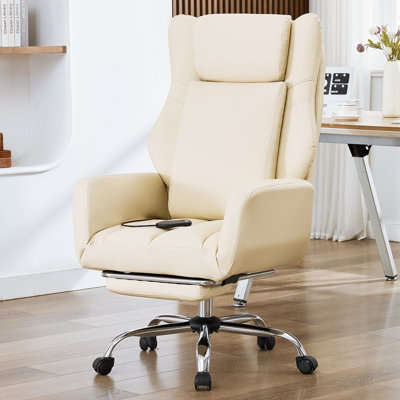 Seaberg Ergonomic PU Leather Office Chair with 3D Kneading Massage, Adjustable Backrest (90°-135°), Folding Armrest, Telescopic Footrest, 360° Swivel & Silent Wheels - Comfort Desk Chair for Work/Gaming/Nap