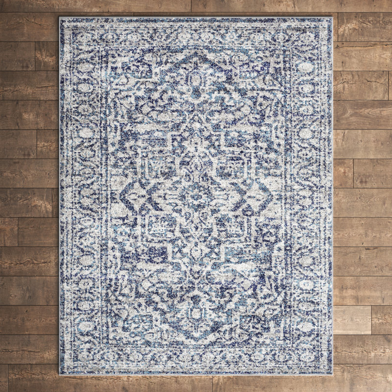 Ingrid Machine Woven Oriental Navy Area Rug, Rectangle 5'3" x 7'3"