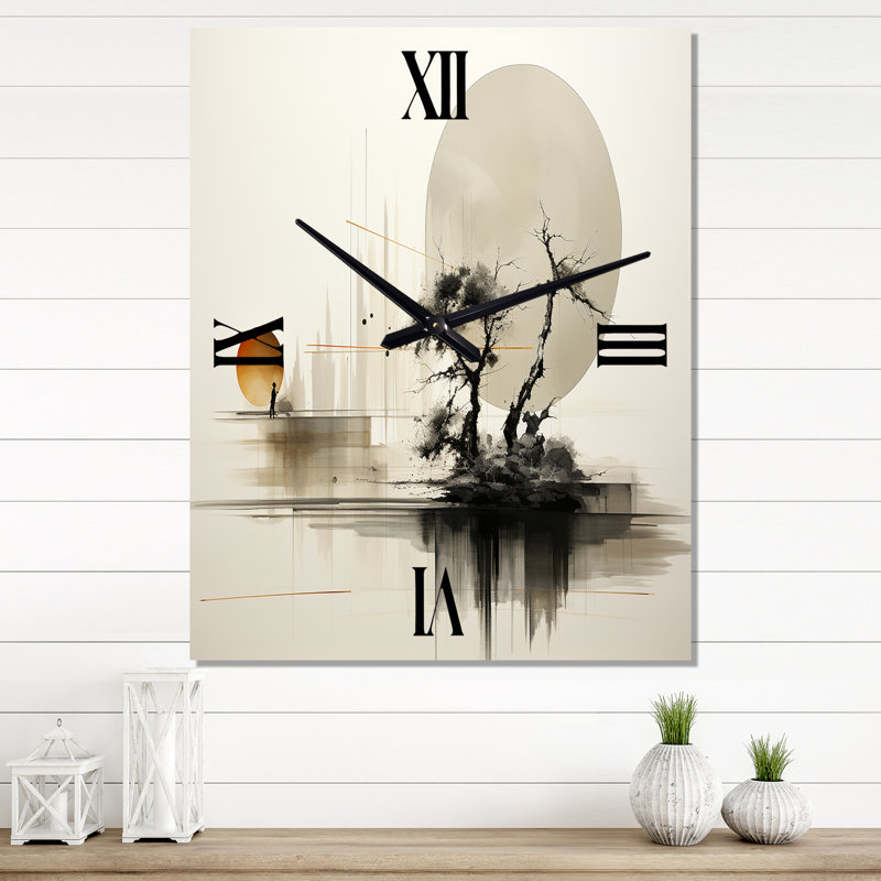 Asian Art Sumie Zen I - Horloge murale asiatique, H 28 po x l 12 po x P 1 po