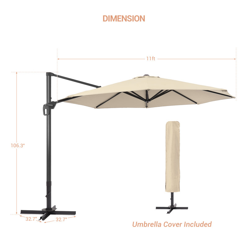 Parasol en porte-à-faux 11 po avec manivelle Shandice, Beige
