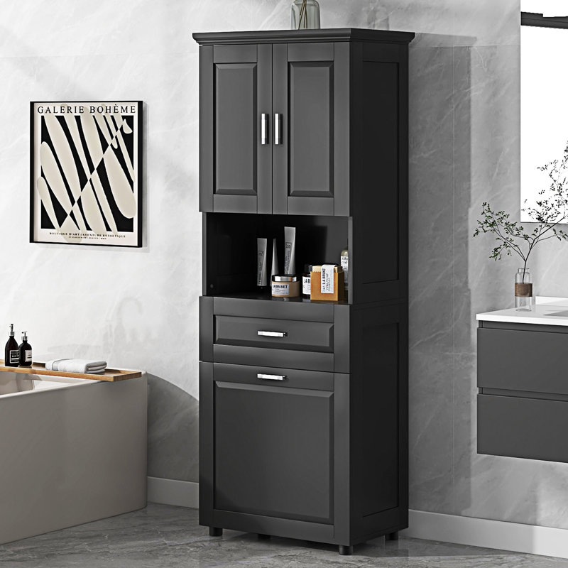 Armoire de rangement haute avec panier à linge, Noir