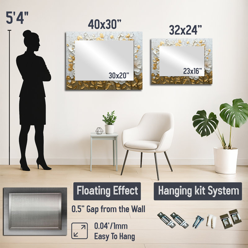 Crème et doré Rhododendron S Radiant Glow I - miroir traditionnel pour décoration murale, 24 po x 32 po