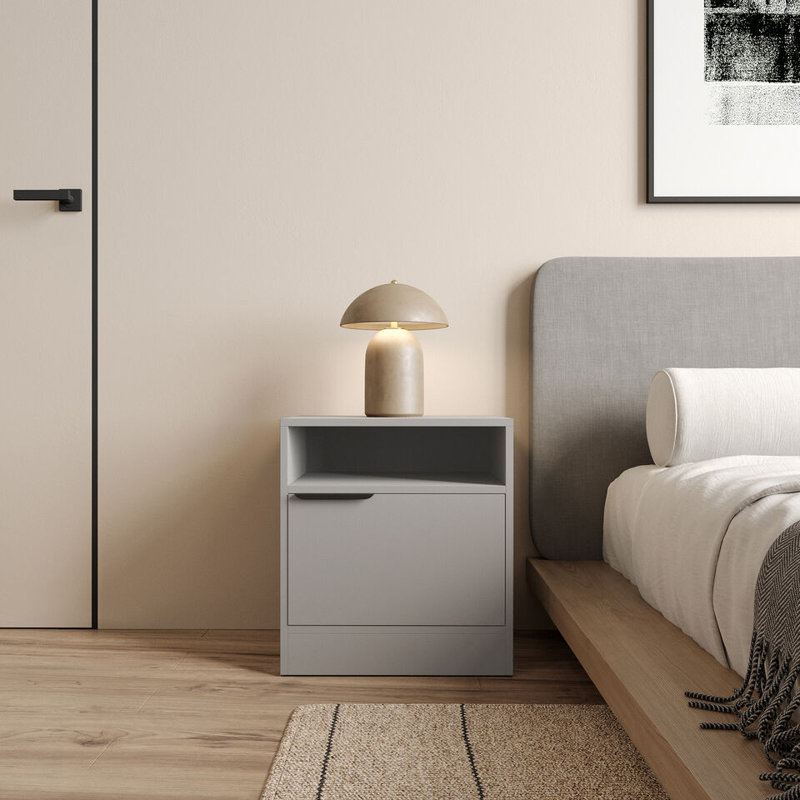 Swathi 114.3cm W Solid Wood Bedside Table, Grey