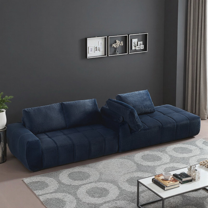 Canapé modulaire en L Chenille, Navy Chenille