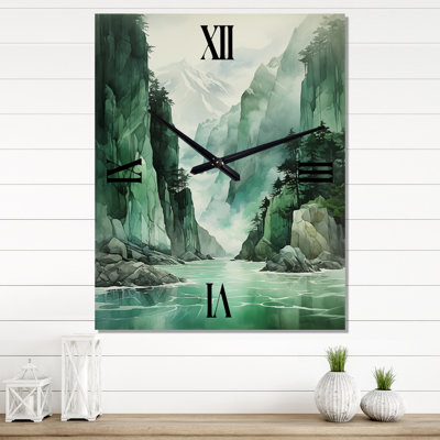 Green 0 Cliff Glacial Symmetry I - Horloge murale paysage et nature