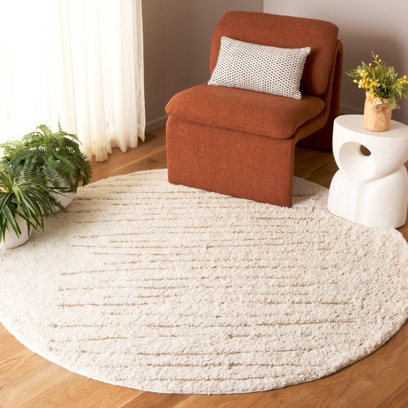 Tapis en laine / ivoire tissé à la main Peacham, Rond 6 pi